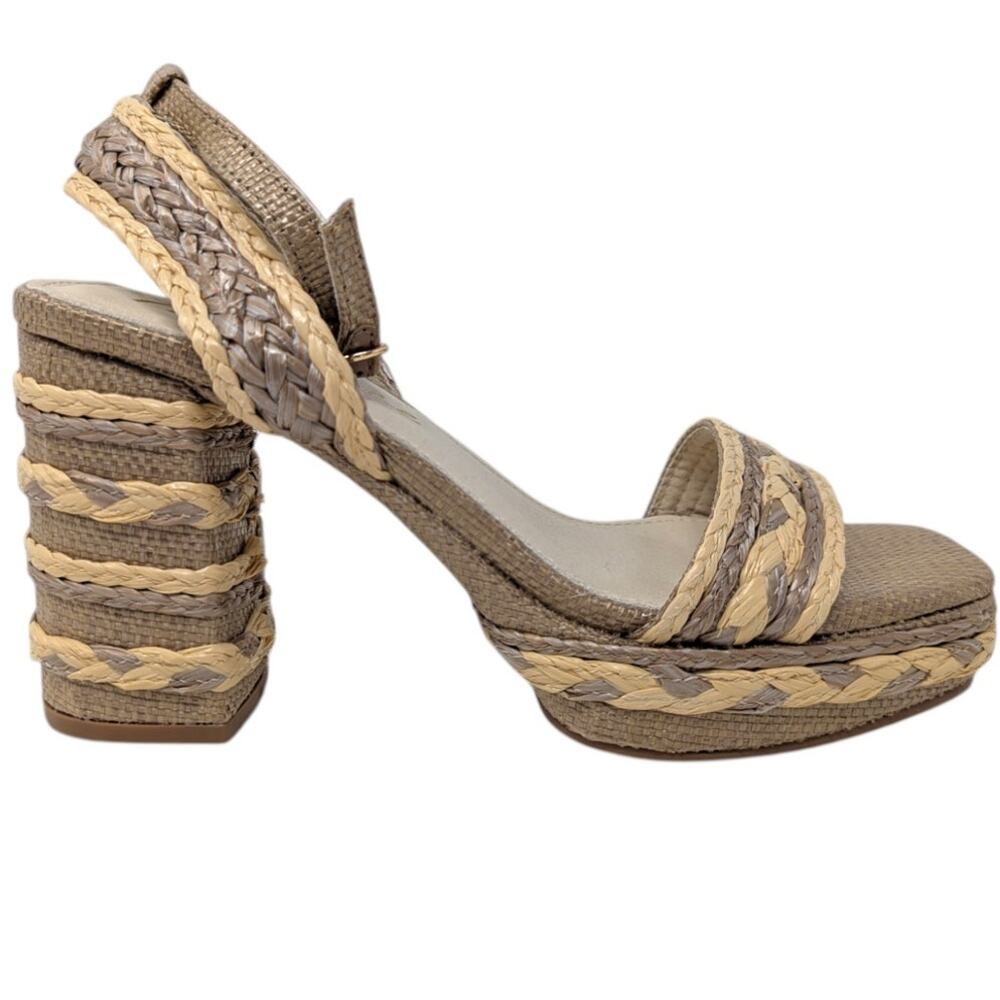 Matisse Lyla Heels Taupe Raffia Woven Block Heel Sandals 8